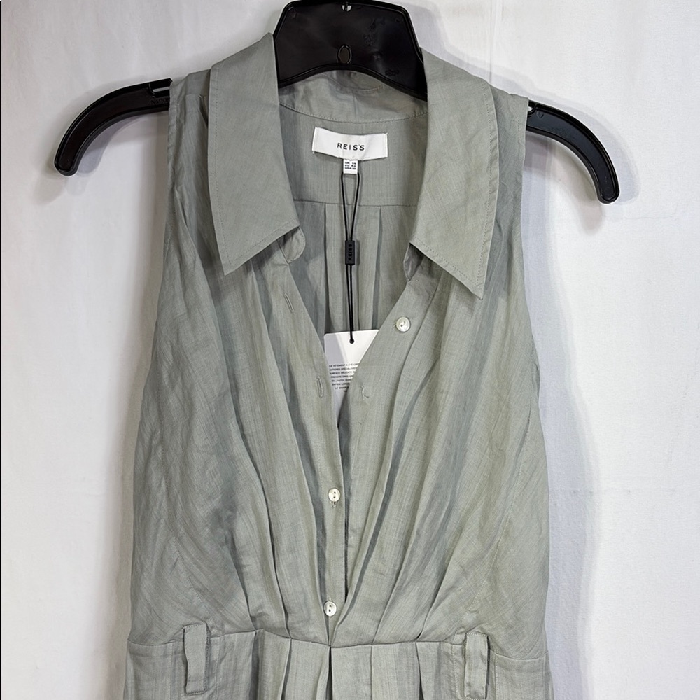 ♠️ nwt Reiss Green Pleated Midi Dress sleeveless full skirt - Picture 3 of 9